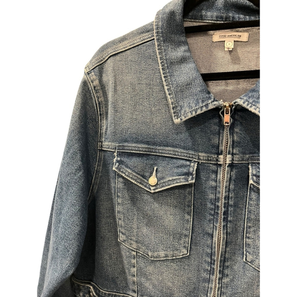 Good American NWT Plus Size 6 Blue Denim Jean Zip Jumpsuit Long Sleeve Casual - Picture 7 of 9